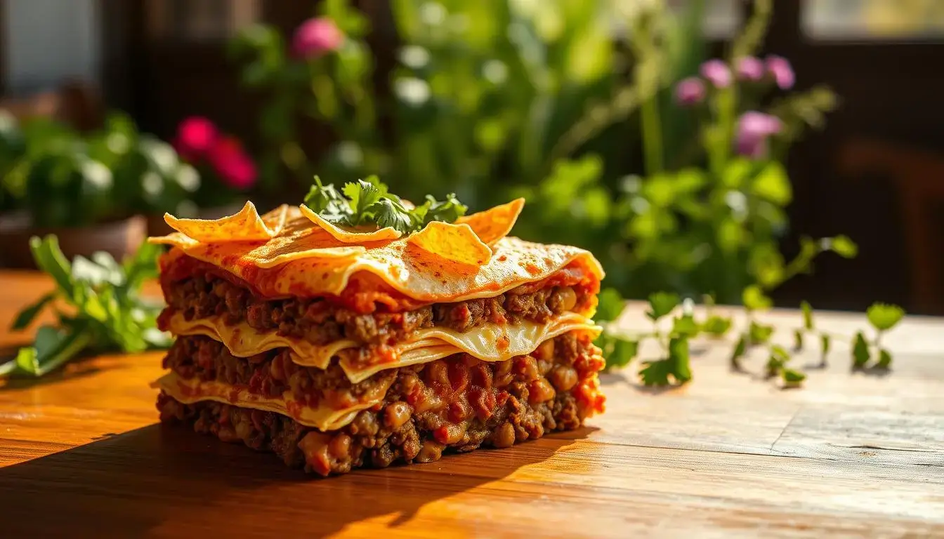 taco lasagna recipe with tortillas and uncooked ground beef, recipe