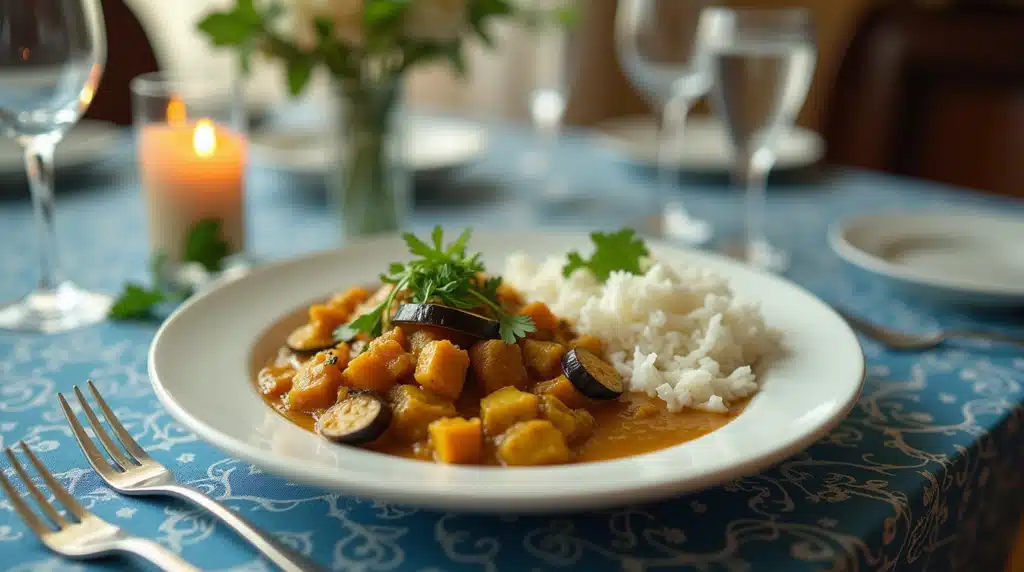 Eggplant and coconut curry with rice recipe