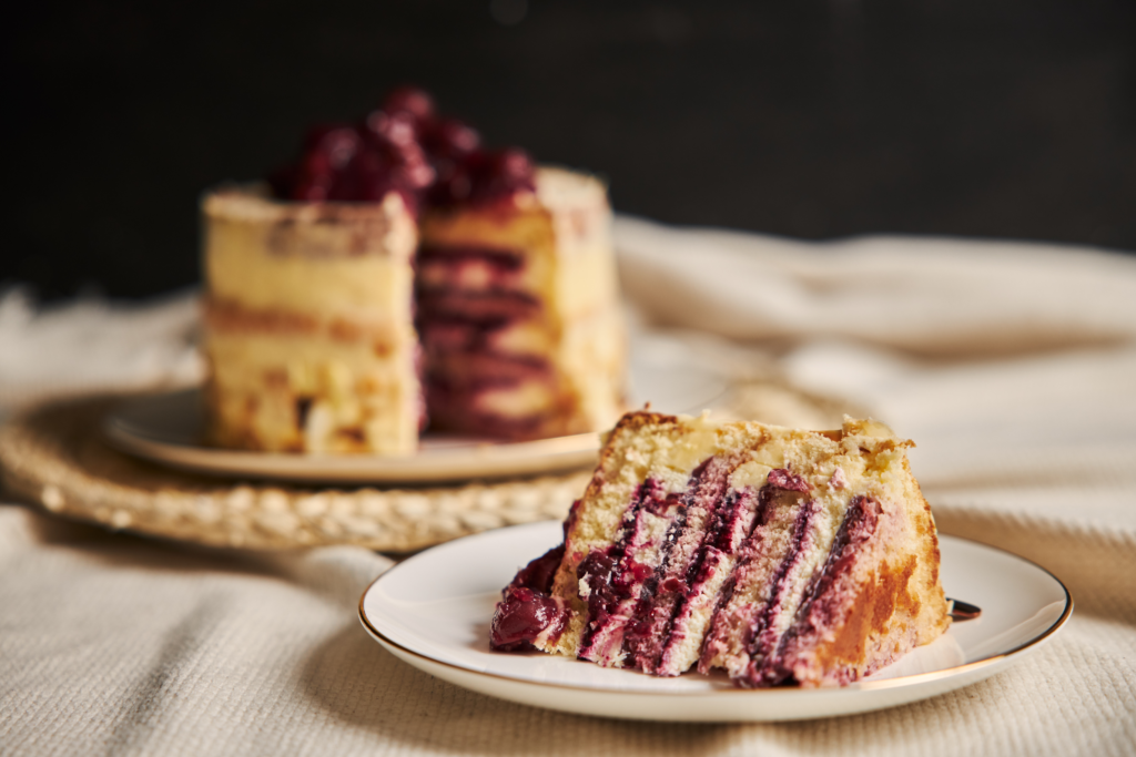 cherry almond cake presentation