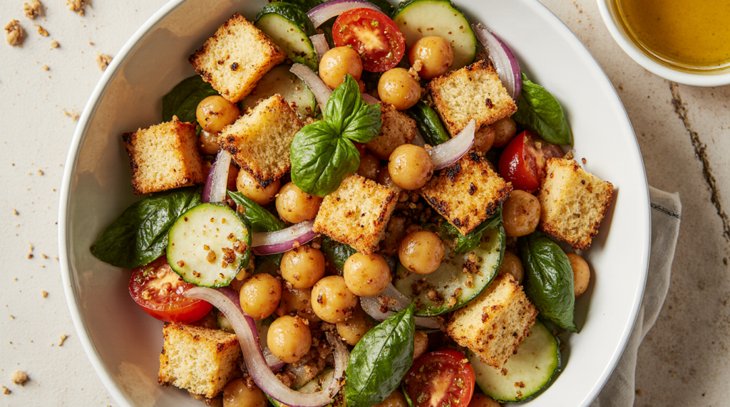 Chickpea panzanella salad